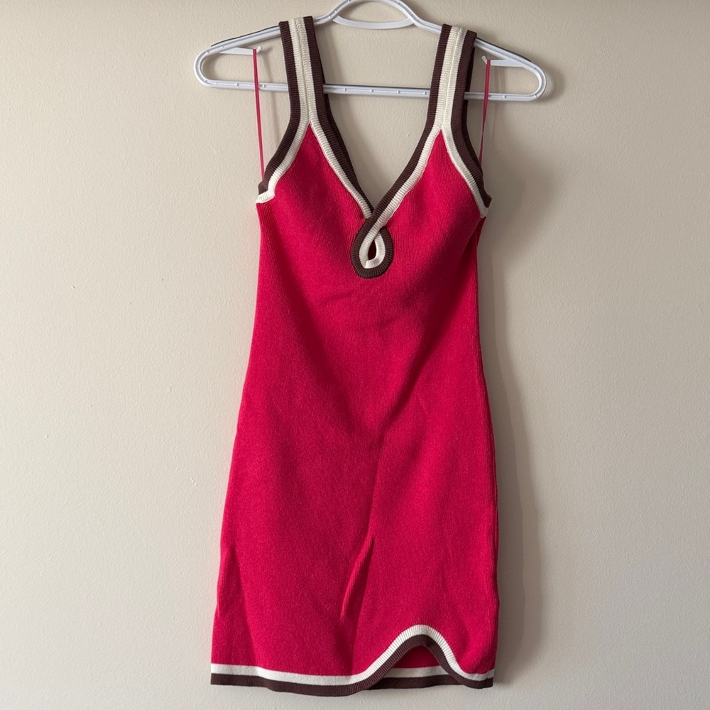 Free People Red Mini Dress with Brown Trim